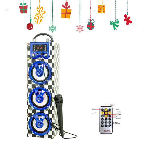 Output power 3W*3 QTY:10pcs Frequency response 120 Hz-18KHz N.W:24.8KG Horn Size 4inch*4Ω G.W:33.5KG Built-in battery lithium battery 3.7V/2000MAh Size:150*181*568MM
