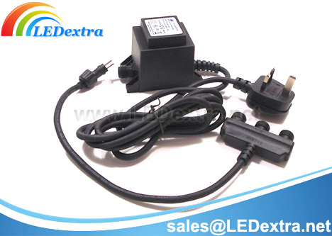 Kit Includes: 1 unit of 12 volt power supply, Waterproof Extension cable, 3 way Waterproof splitter