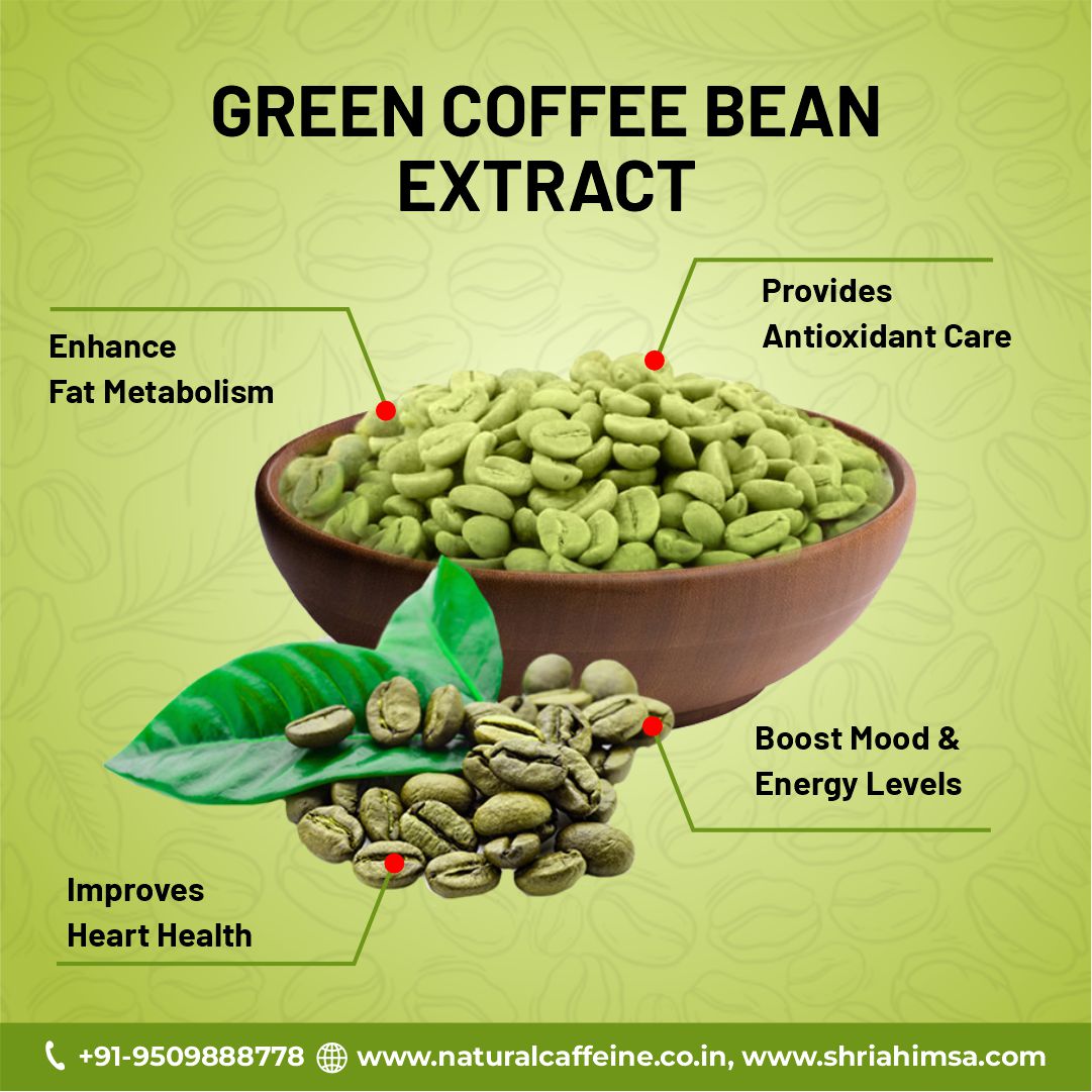 • Green coffee bean extract ( Chlorogenic acid 45% and 50%) from Robusta Beans • Green coffee bean extract ( Chlorogenic acid 45% and 50%) from Arabica Beans