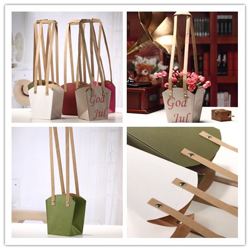 square bottom flower carry bag with flat handle